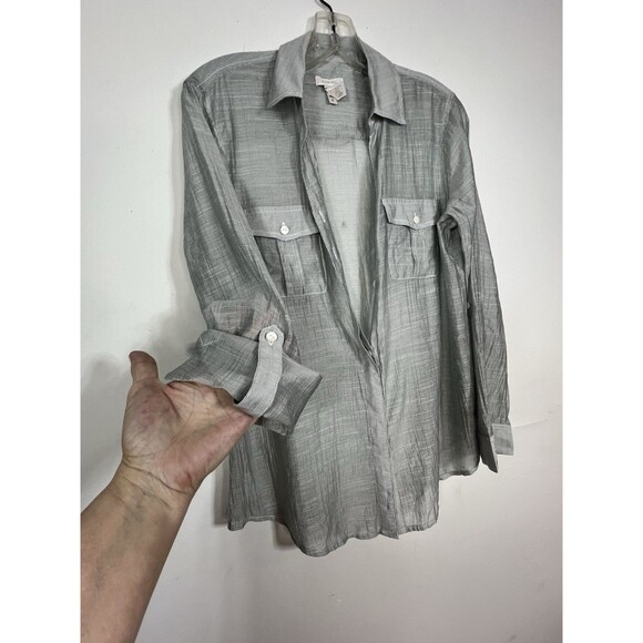 chicos Button Up Grey Light Knit blouse top shirt 0 S 4 6 - Picture 7 of 10